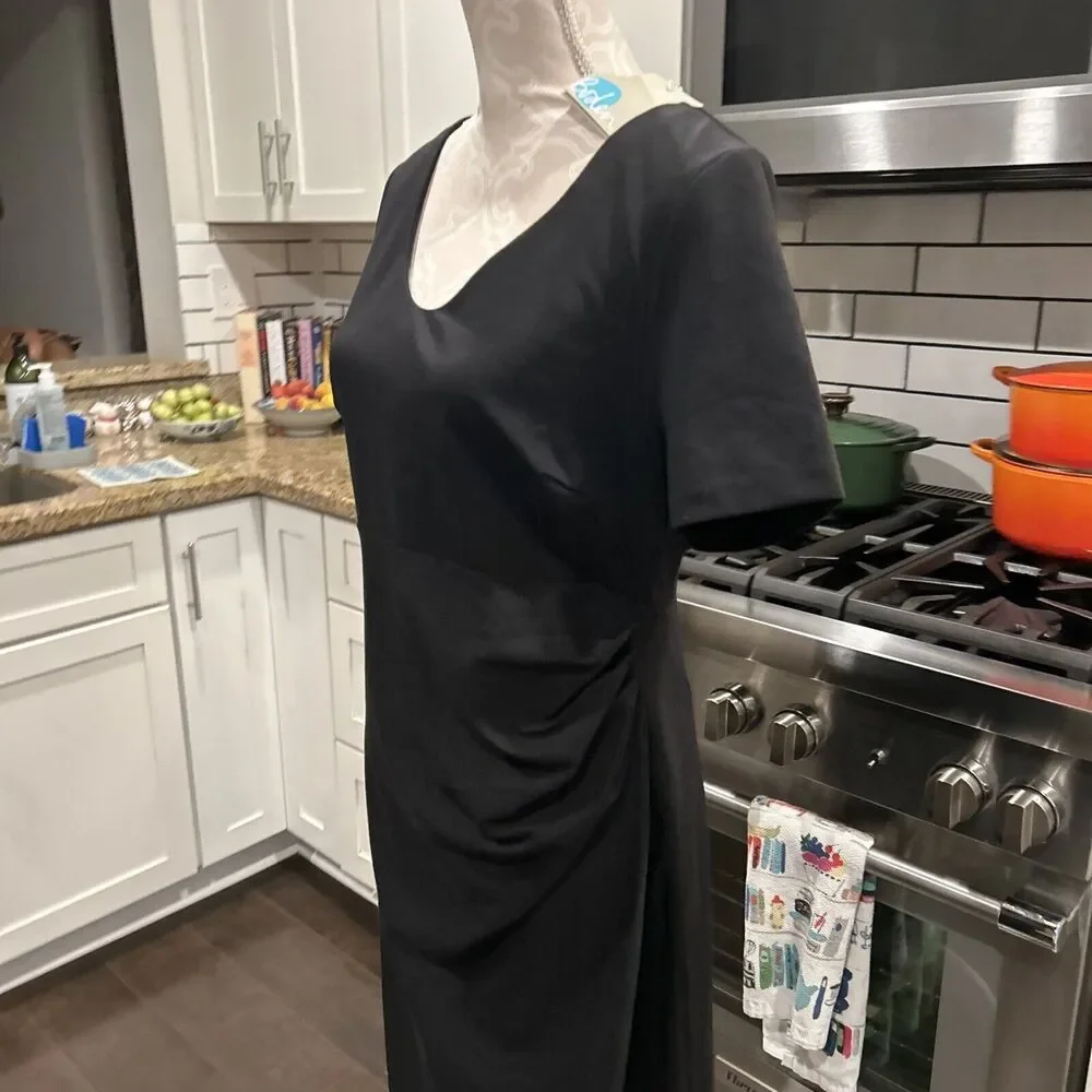 Boden Women Madison Ponte Dress Knee Length Black  Sz 12 V Neck Shirred NWT